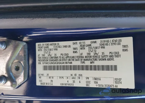 2016 Ford Escape Se from USA, damaged, VIN 1FMCU9GX2GUA18748